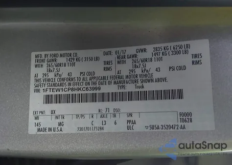 2017 Ford F-150 Xlt from USA, damaged, VIN 1FTEW1CP8HKC63999